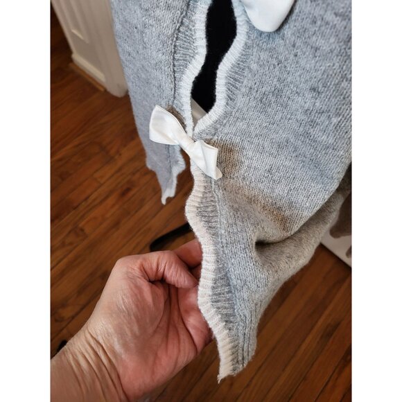 Gray/White Bow Sweater Scalloped Hem 4XL Coquette Feminine Preppy Party Cute - Picture 7 of 8